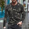 New 3D the Galaxy Print Mens Tshirts Long Sleeve Tees Round Neck Casual Pullover Mens Clothing Plus Size
