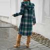 Women Spring Fall Coat with Hood Plaid Printing Loose Mid Length Long