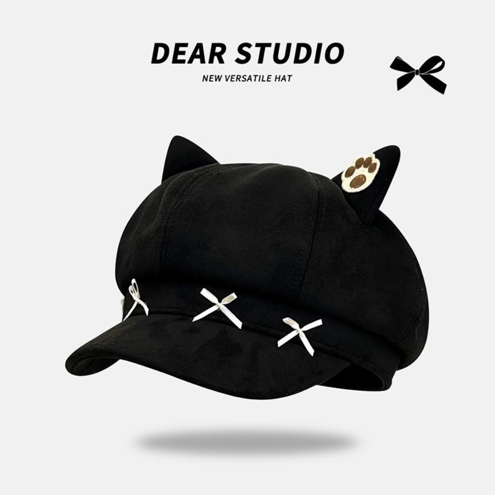 Warm Beret Cap Bow Painter Beret Hat Cute Winter Hat Women