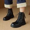 Уличная женская обувь Женские ботинки из натуральной кожи Осенне-зимние теплые женские ботинки с молнией сзади Ретро плиссированные мотоциклетные ботинки