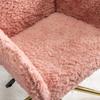 Fluffy Faux Rabbit Hair Vanity Chair, Pink Adjustable Height 360 degrees Swivel Home Office Chair with Armrest, Golden Metal Rolling Base,DE1831PK