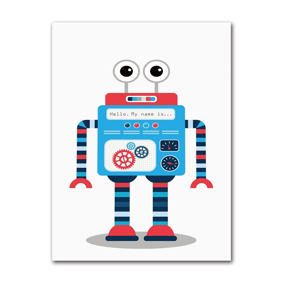 Modern Abstract Cartoon Robot Poster Robot Artwork Canvas Painting Print Wall Art Picture for Living Room Home Decoration Mural
