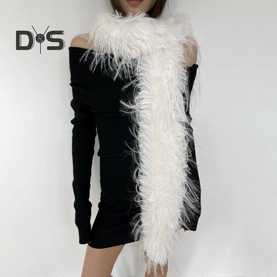 Women Long Scarf Solid Color Thickened Imitation Mink Fur Velvet Decor Scarf Warm Thin Scarf Fashion Accessory