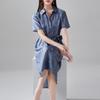 100% mulberry silk printed lace up shirt dress, 2026 summer slimming mid length silk dress