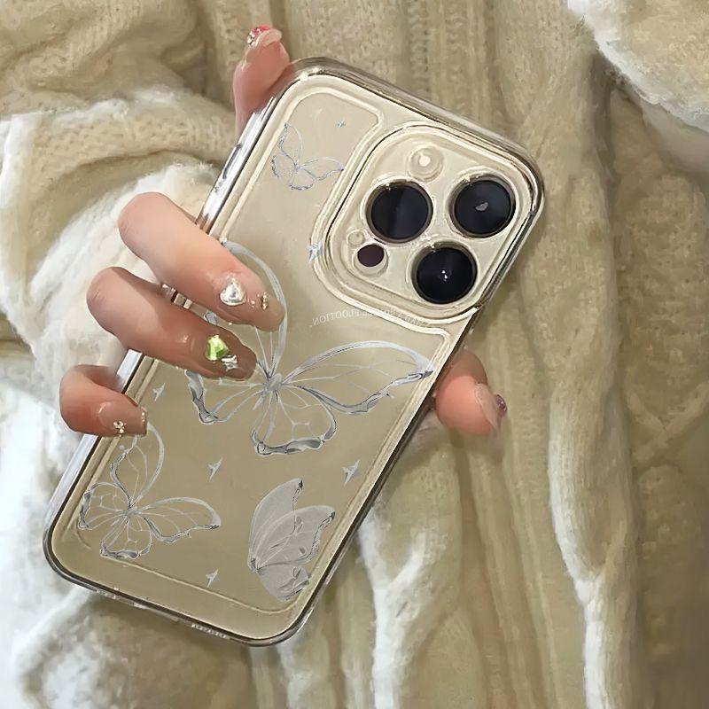 Чехол Line Butterfly для телефона Apple Phone - силиконовый прозрачный чехол TPU Cute Cover для iPhone 15 14 13 12 11 Xs XsMax Pro Max Plus