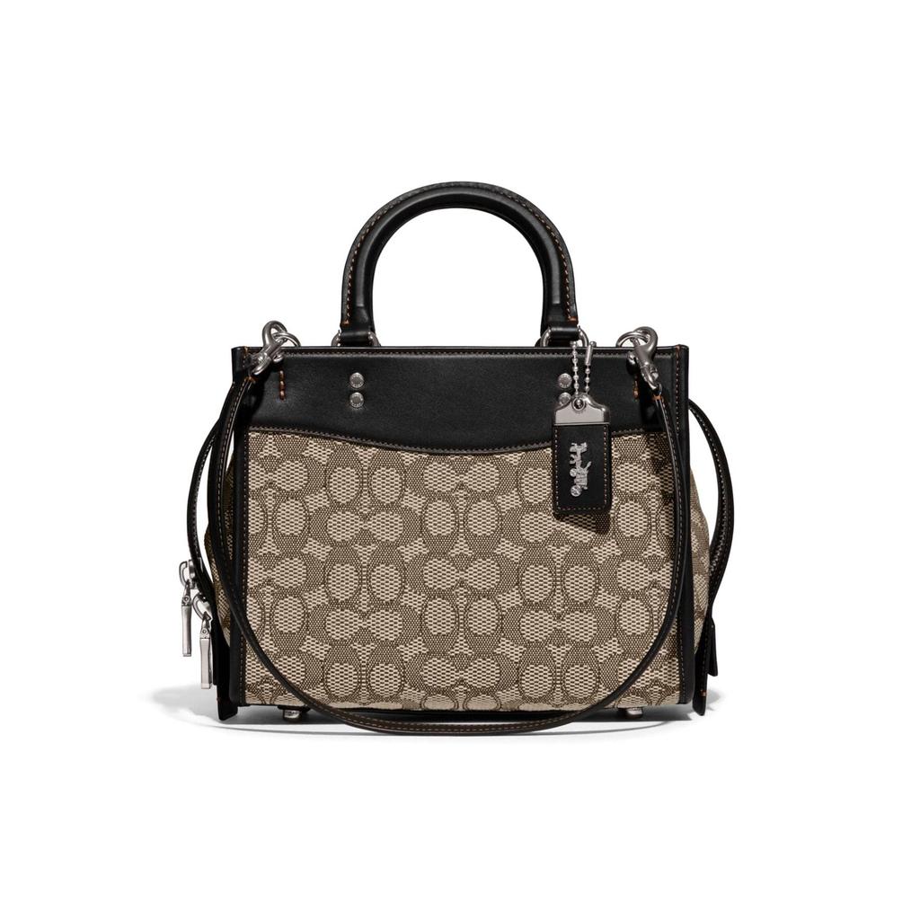 Coach Rogue 25 Classic Monogram Jacquard Zipper Closure Fabric And Glove Tanned Leather Shoulder Crossbody Tote Bag Medium Women Handbags CF591-LHUW7