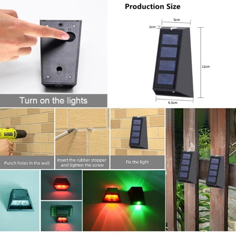Декоративная Солнечная настенная лампа Светодиодные солнечные фонари RGB Смена цвета Водонепроницаемая настенная лампа Солнечное освещение для дорожки Забора Лестницы