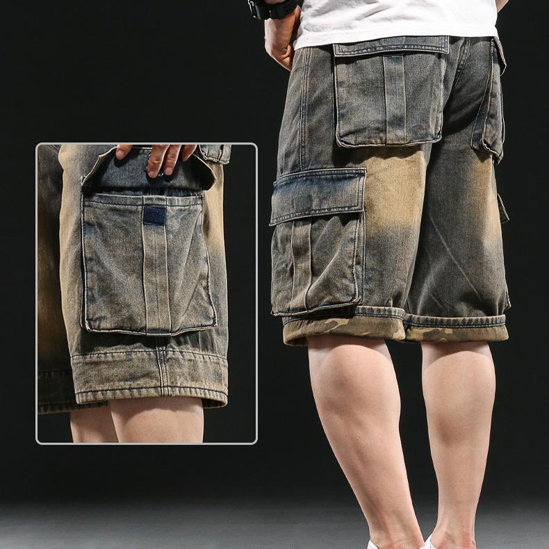 Мужские широкие джинсовые шорты с несколькими карманами 7 Point Work Cargo Jeans Shorts Fat Plus Size Denim Shorts Male