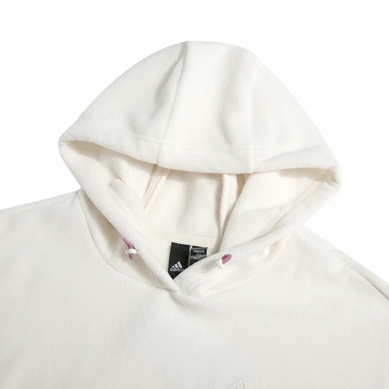adidas Сплошной цвет с капюшоном, спортивный фитнес-Повседневный флисовый пуловер, женский топ, белый IP7043