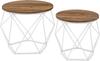 Round Coffee Tables, Set of 2 Side Tables, Modern Style, Removable Top, Steel Frame, for Living Room, Honey Brown and Ch
