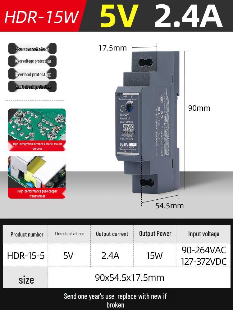 HDR-30 DIN Rail 24V Switched-mode Power Supply, DR-60-12 DC Transformer 220V to 5V, 30/100/15W.