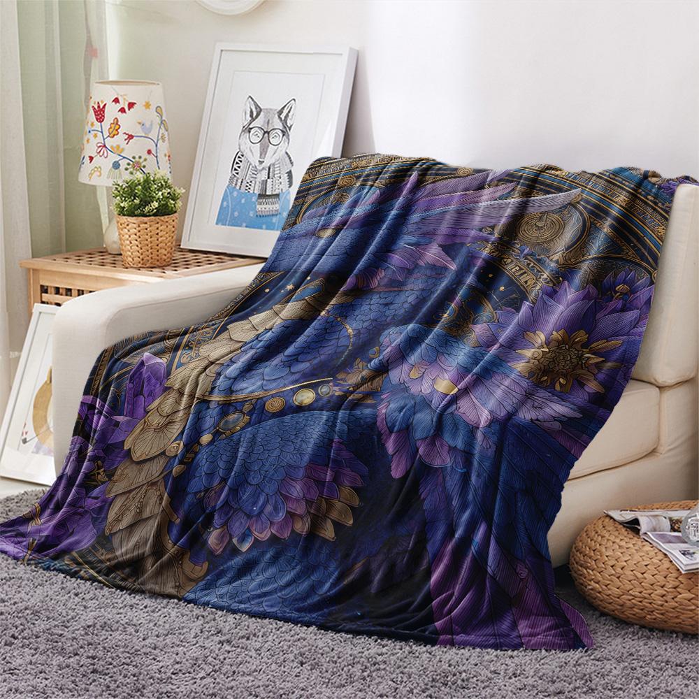 Purple Dragons Print Flannel Blanket, High quality Comfortable for All Seasons, Home Decor, Warmth and Comfort