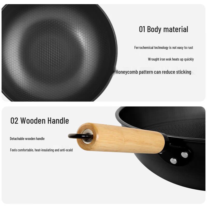 Чуй Да Хуан 32 см Черно-золотой сотовый чугунный вок