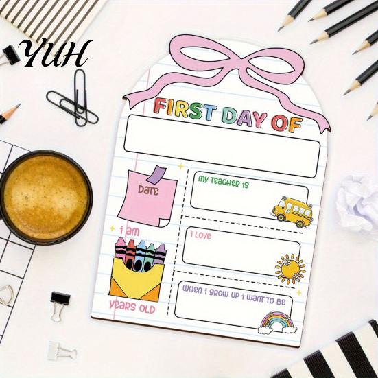 Wooden Message Board for Classroom First Day of School Board, Reusable Erasable Chalkboard Design, Desktop Plate Kids Stable Base Photo Prop