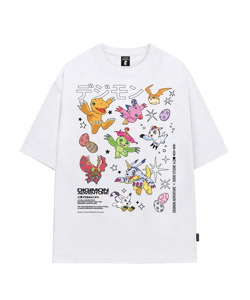 ODDSTUDIO [Digimon Adventure] Футболка оверсайз с Дигимонами начального уровня_Цветная версия. - 2 цвета