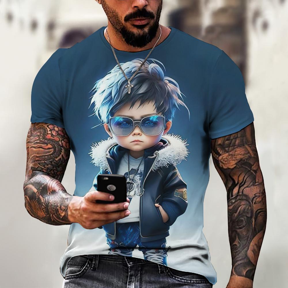 Sunglasses Men's T-Shirt Cool Male Figure Pattern 3D Printing Tees Fashion Short Sleeve T-shirts Oversized Men Clothing Tops New