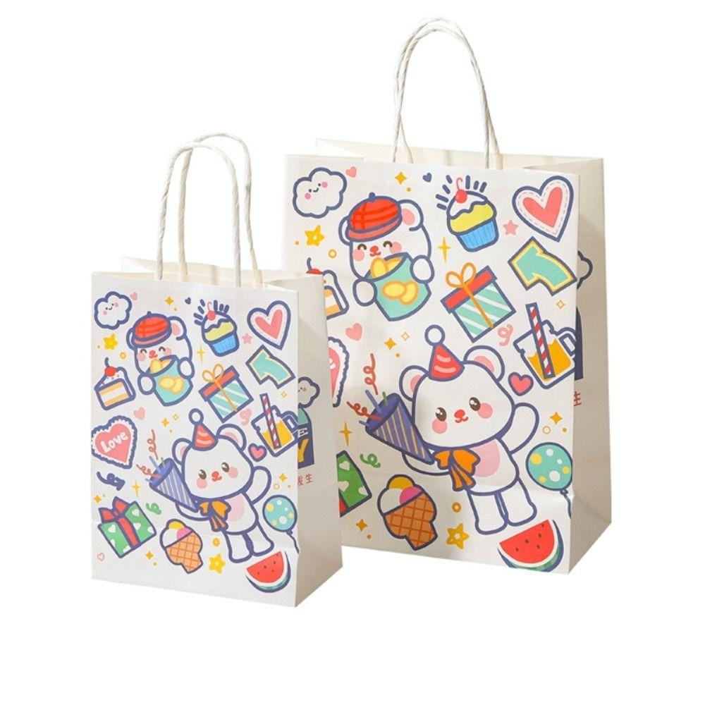 10Pcs New Cartoon Gift Bags Kraft Paper with Handles Snack Packaging Bag Lucky Eco-Friendly Shopping Bags Gift Wrapping