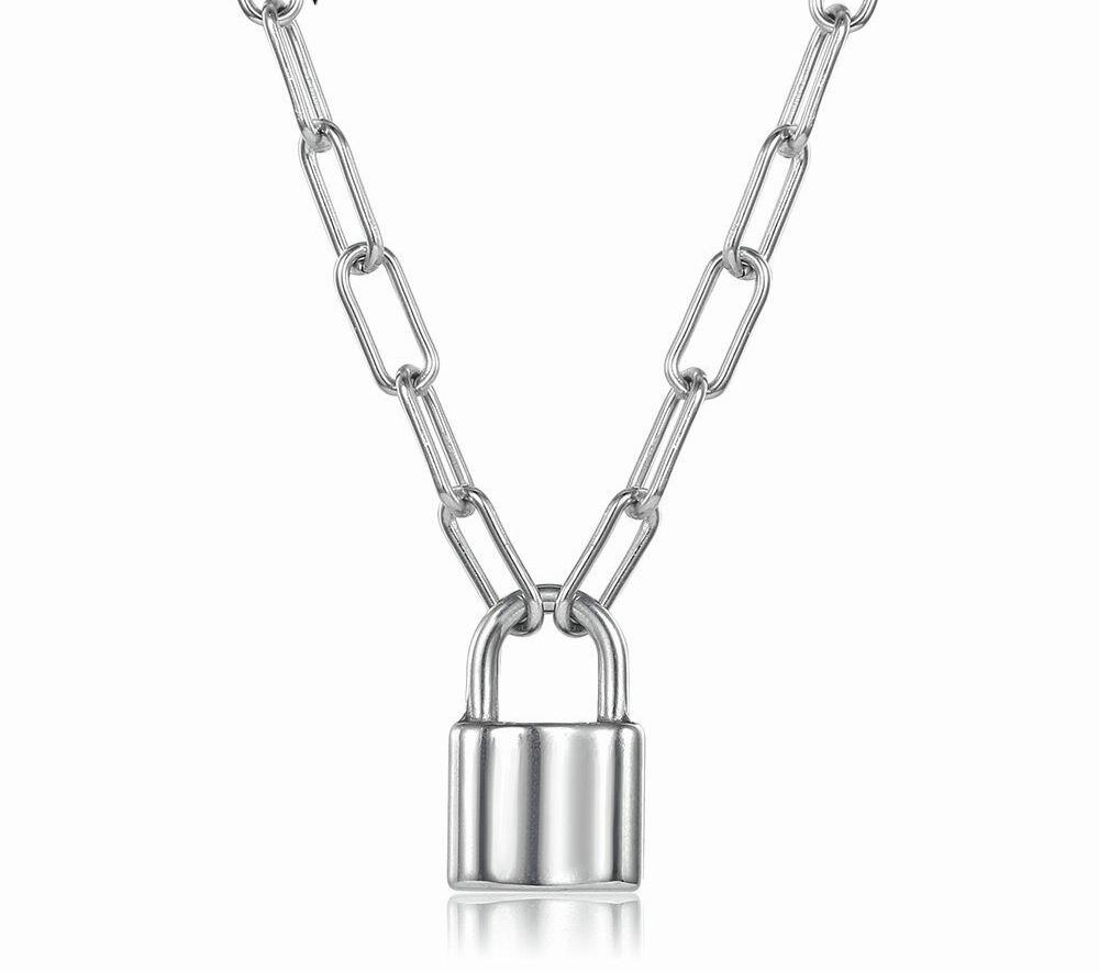 Любители золотого/серебряного цвета из нержавеющей стали скрепка Rolo Link Lock кулон ожерелье колье