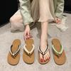Large Size Vacation Pinch Foot Soft Flip-flops Women's Summer Outer Wear Foreign Trade Flat Bottom New Year Pearl Seaside 2025