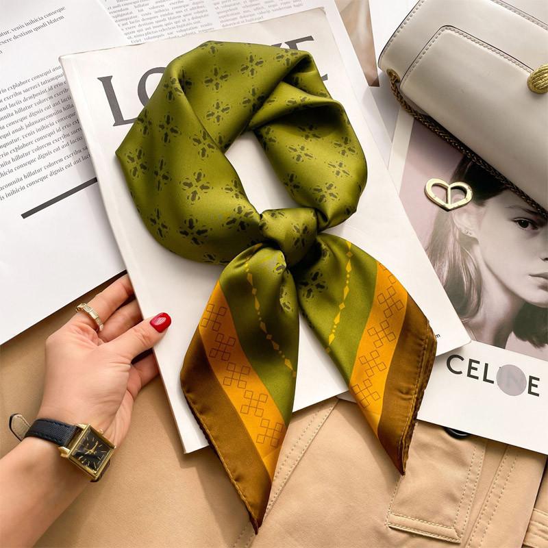 1pcs 70cm Luxury Houndstooth Printed Square Scarf For Women Silk Christian Letters Fashionable And Versatile Headscarf Scarf