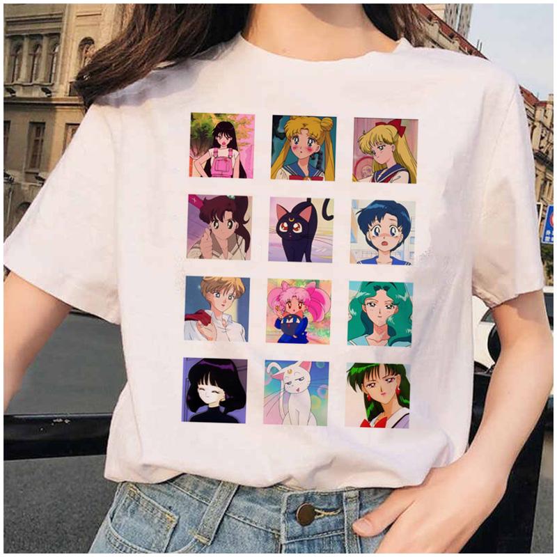 Сейлор Мун 90S Забавная футболка Harajuku Одежда Футболка Эстетическая кошка Аниме Женская милая женская футболка