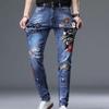 Мужские модные джинсы с забавной вышивкой и принтом, облегающие эластичные спортивные брюки