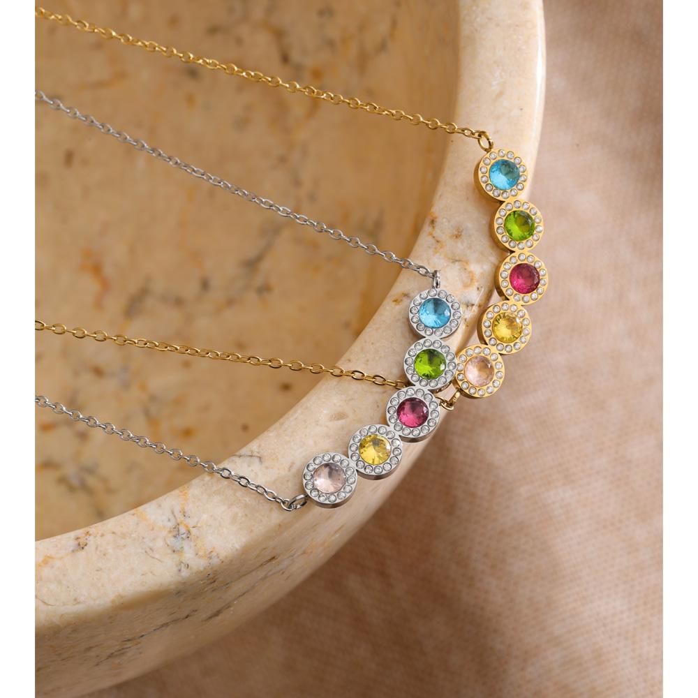 Eetit Разноцветное колье-подвеска с кубическим цирконием Высококачественная нержавеющая сталь Изящные подарочные украшения Водонепроницаемые для женщин