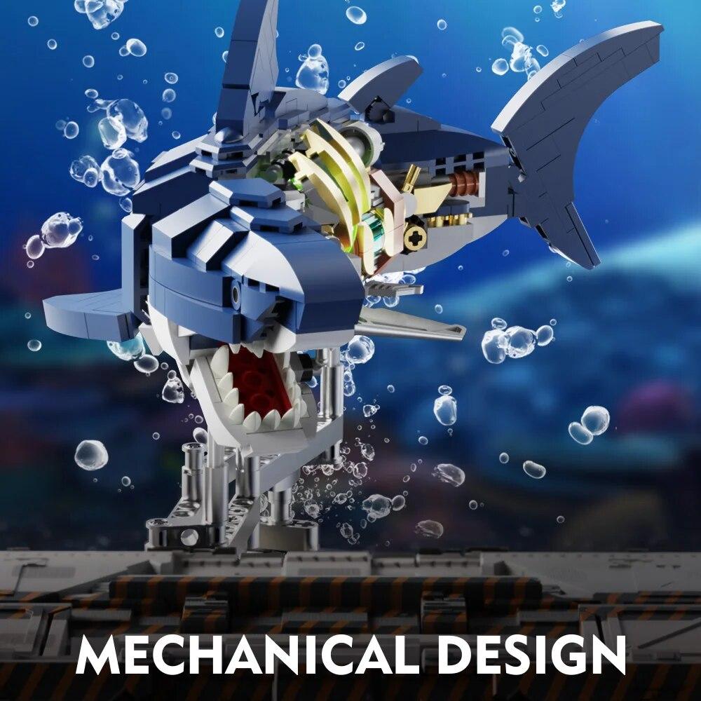 Механический набор акул, набор строительных блоков Shark Sea Life с подставкой и подсветкой, подарок для детей и взрослых