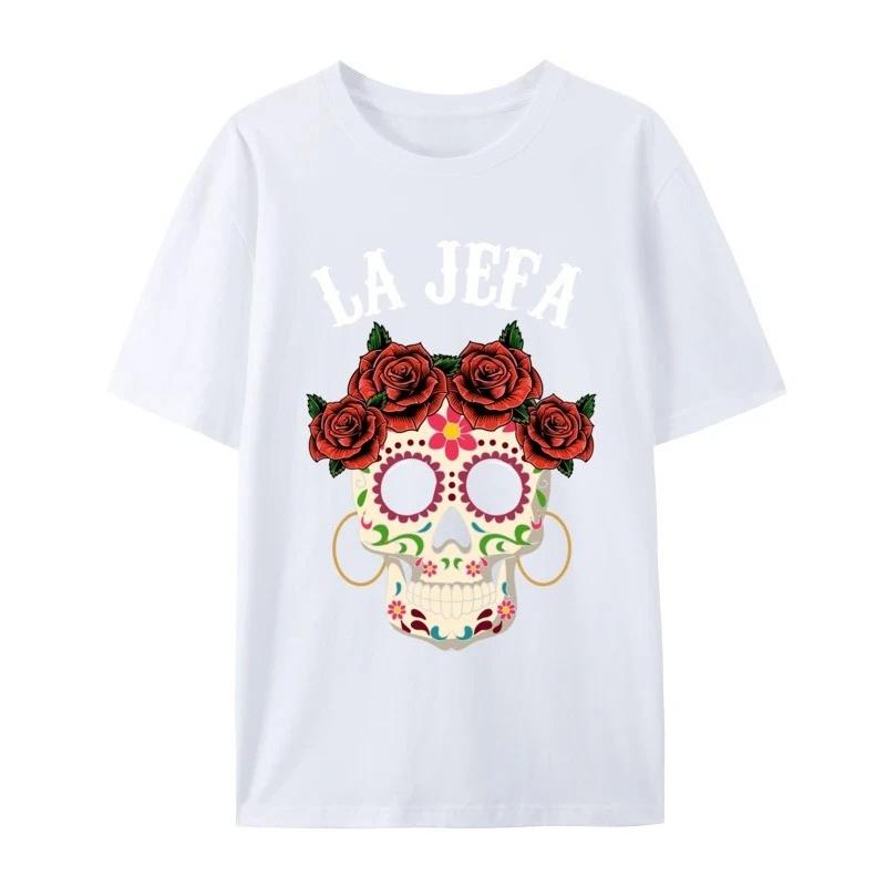 Tshirt homme en coton peign La Jefa Sugar Skull mexicain en dclin Dia De Los Muerchassis Frquence cadeau YTees adt