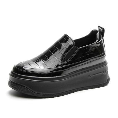 Модные 7,5 см Лакированная ПУ Синтетическая Кожа Платформа Тапочки на Танкетке Массивные Кроссовки Весенние Модные Ботинки Удобная Женская Осенняя Обувь