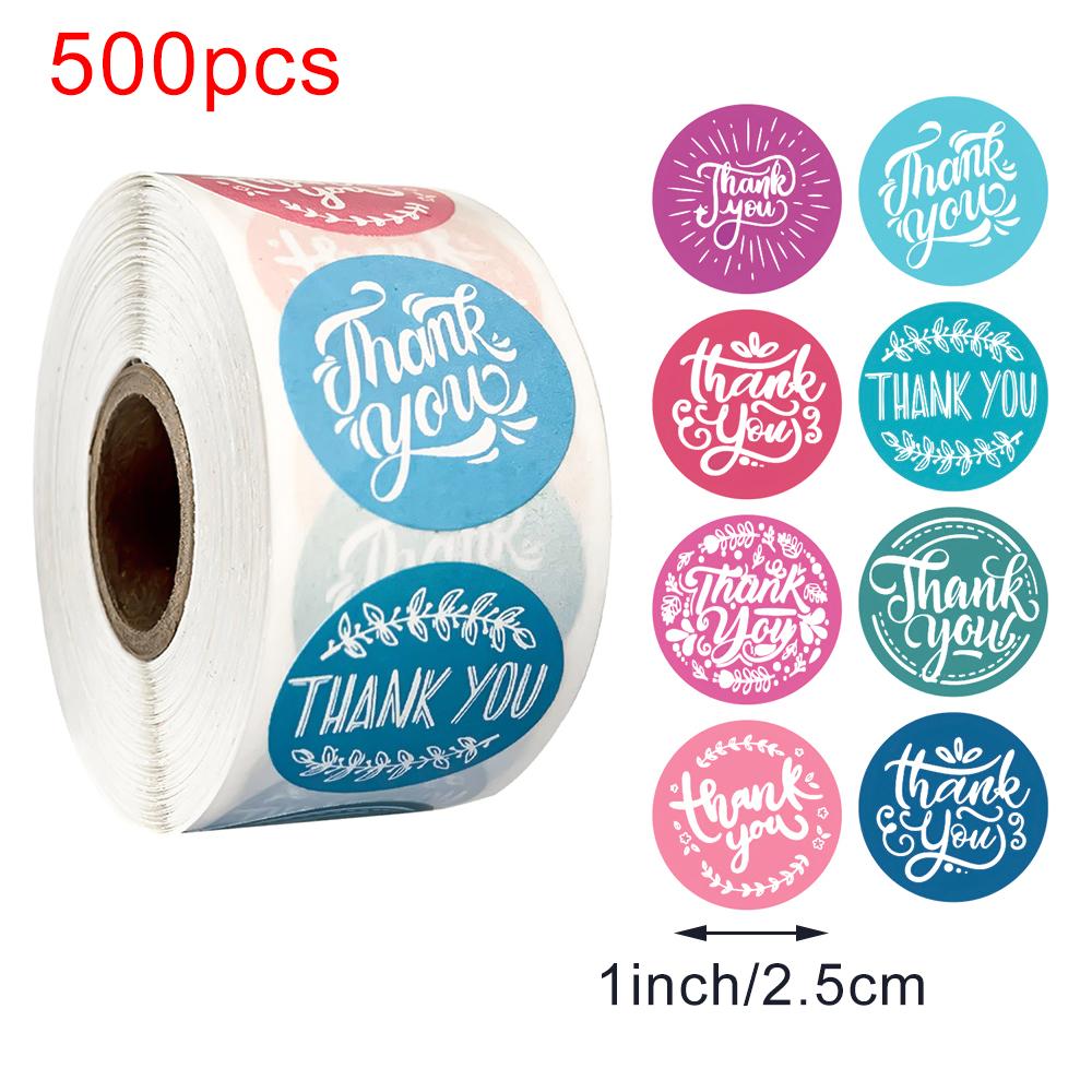 500 шт. Наклейки «Спасибо» для этикеток с печатью, круглые цветочные многоцветные этикетки, наклейки ручной работы, канцелярские наклейки