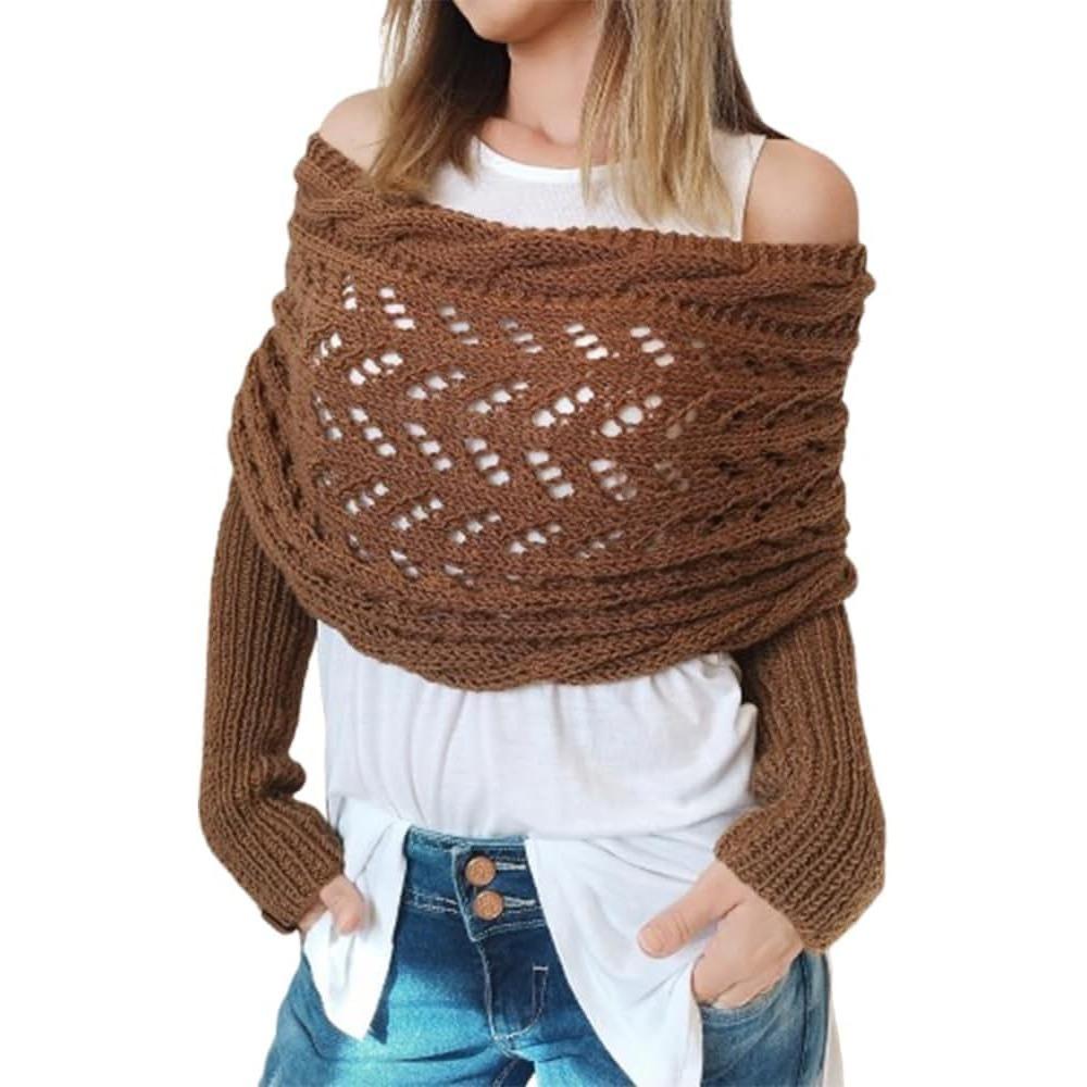 Cable Sweater Shawl Wrap Solid Color Knitted Cable Wrap Creative Gift Knit Scarf Sweater  for Women