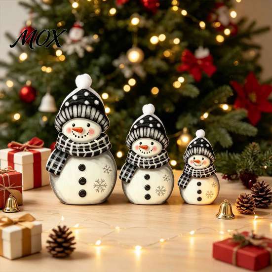 Christmas Centerpiece for Dining Table 3Pcs Wooden Snowman Decorations, Rustic Farmhouse Figurines with Colorful Decoration Hat Scarf, Xmas