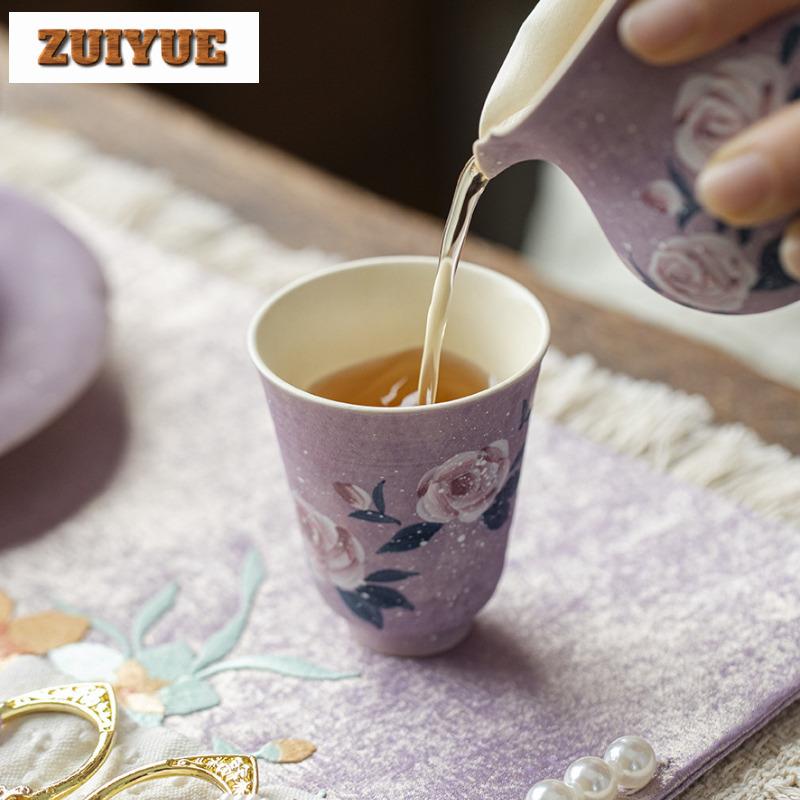 70ml Hand-painted Monet Rose Teacup Vintage Tea Bowl Tea Pair Tea-tasting Meditation Cup Chazhan Master Cups Tableware Supplies