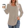 Long Sleeve Shirts For Women Tops Dressy Casual Blouses Pleated Scooped Neck Tunic Tops