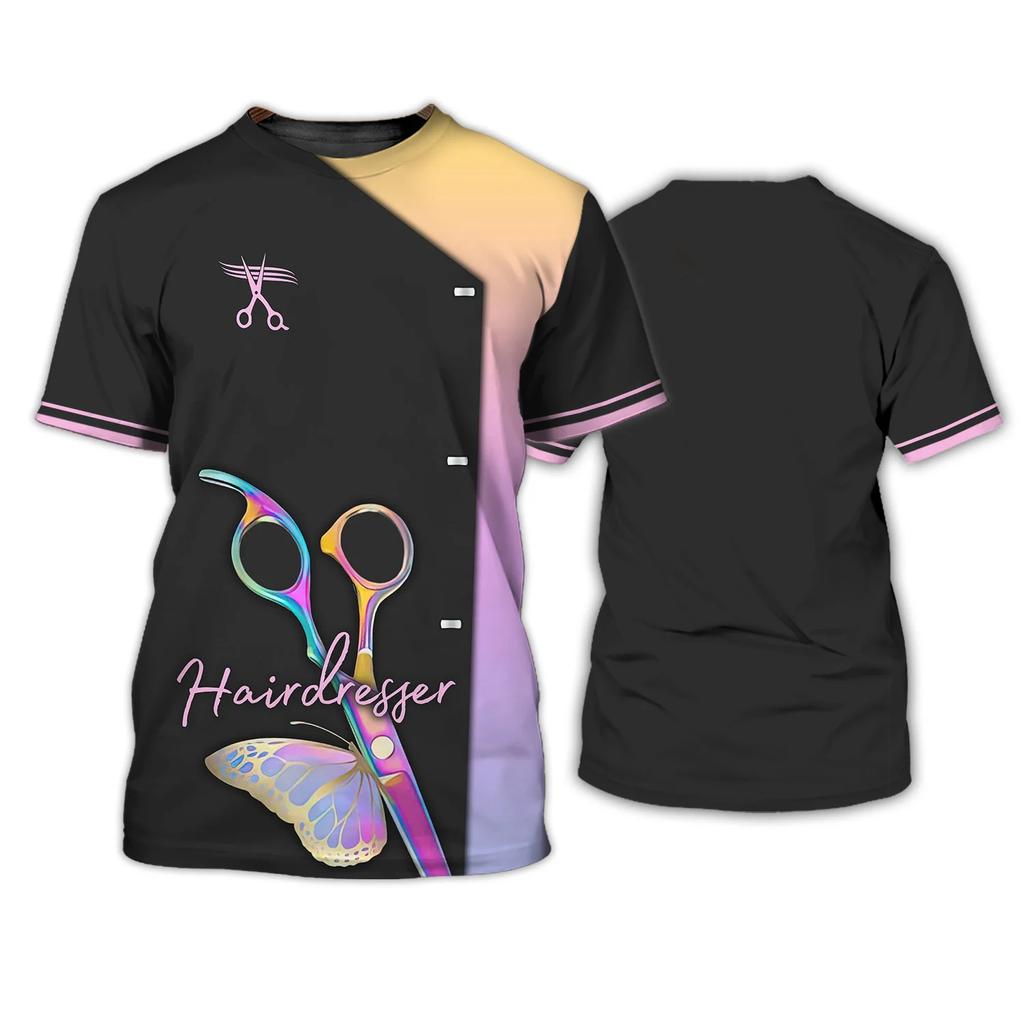 Женская футболка для парикмахерской, униформа для парикмахера, одежда в стиле Харадзюку, летние топы с круглым вырезом и короткими рукавами, женские дизайнерские футболки