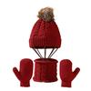 3Pcs/Set Kids Hat Scarf Glove Set Plush Ball Decor Twist Texture Thickened Warm Brimless Hat Long Scarf Touch Screen Gloves Set