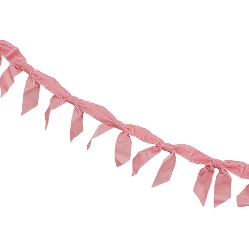 Pink Velvet Bow Garland Hanging Party Decortions, Vintage Bow Garland Girls Birthday Table Decorations, Bridal Shower, Bachelorette Party Decor,