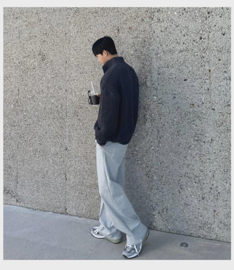 Мужская ретро корейская трикотажная куртка-кардиган с воротником-стойкой