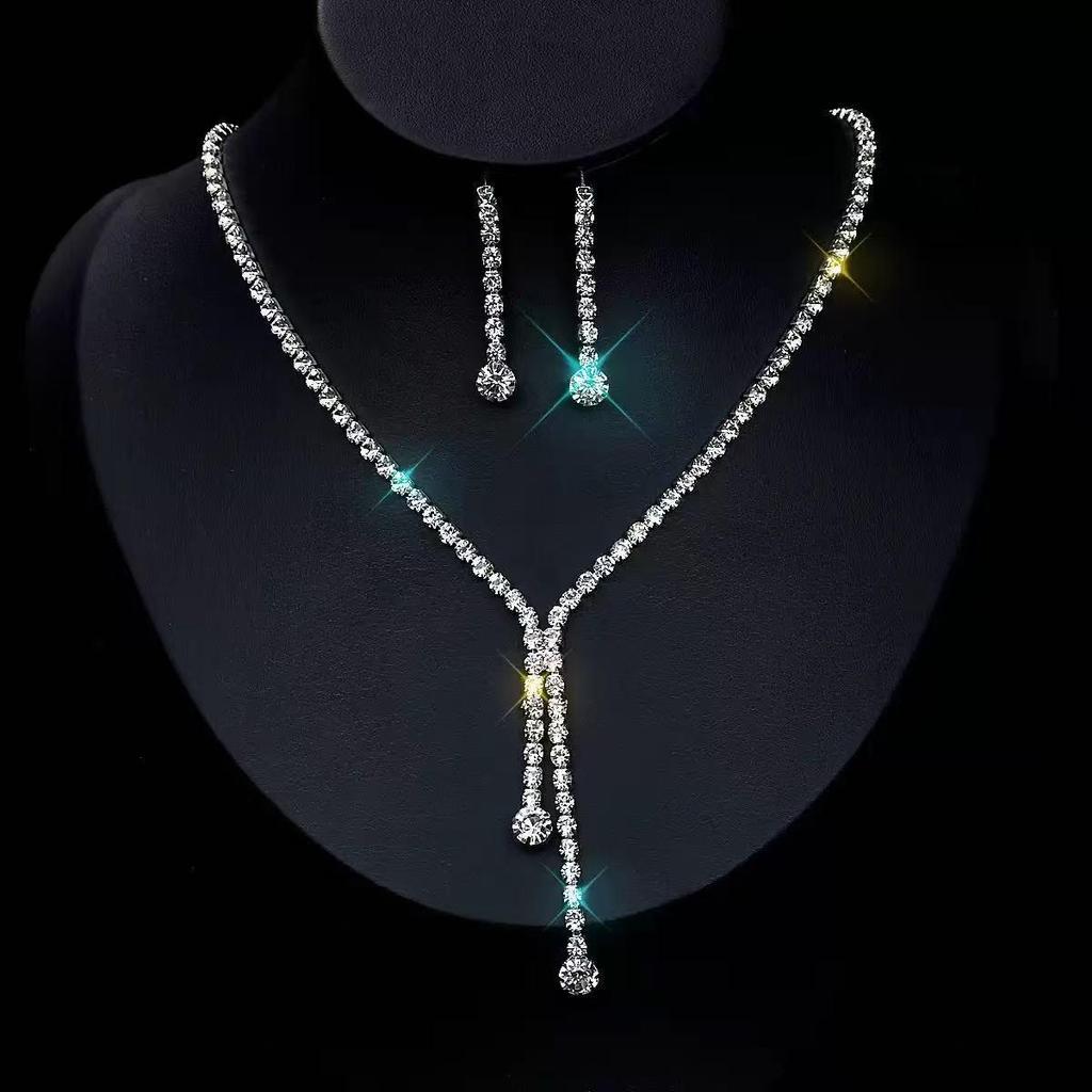 Сверкающее ожерелье с бриллиантами и набор серег для невесты - Элегантные свадебные и вечерние украшения