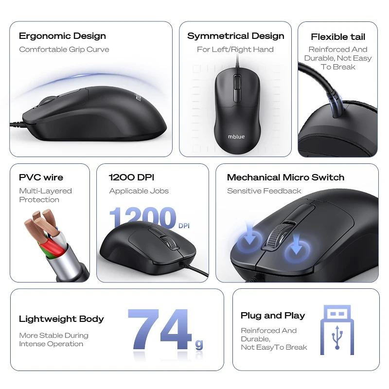 Новая проводная мышь MEIZU Mblue M204 для бизнеса, 1200 точек на дюйм, легкая домашняя офисная мышь с интерфейсом USB, подходит для игровой консоли ноутбука, белая