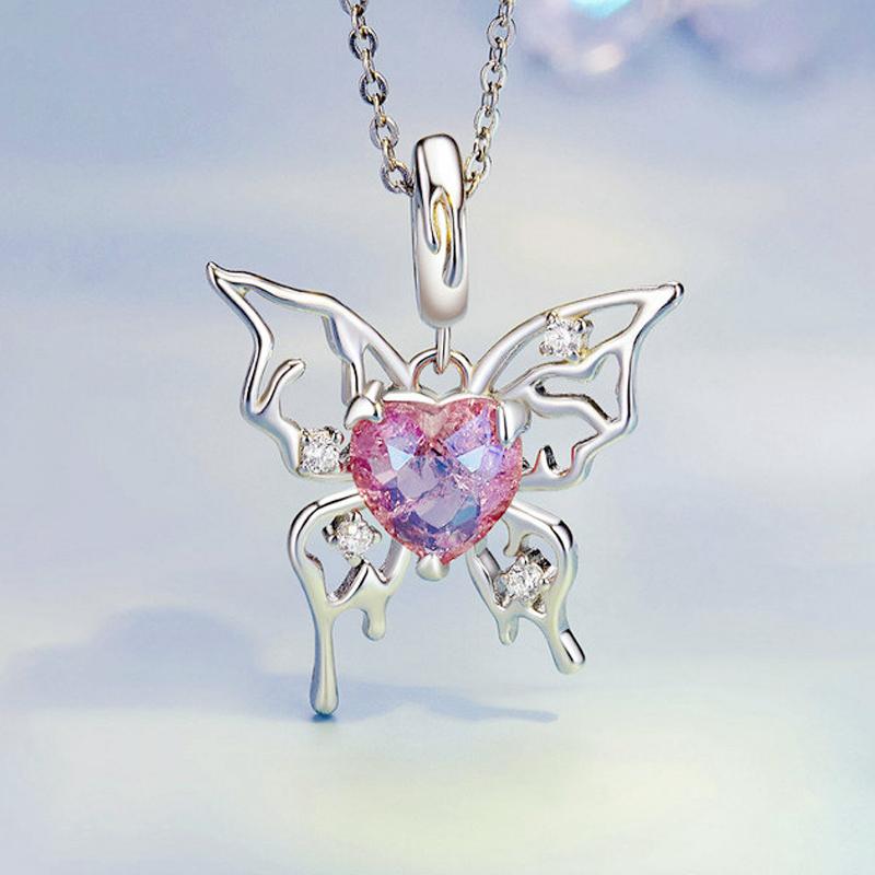 Barbie necklace [Original Design] Pink Butterfly Heart, Temperament and High-end Ins Style Love Confession Exquisite Gift Box Good Luck ZJYXL-YS-076