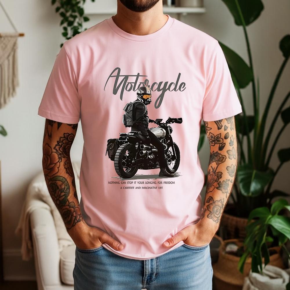 New Summer Unisexs 100 Pure Cotton TShirt Motorcycle Longing For Freedom Vintage Biker Style Casual Breathable Short Sleeve