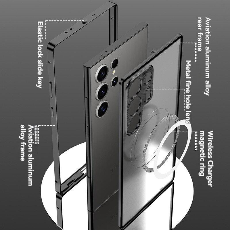 Магнитный чехол для Samsung Galaxy S25 Ultra S24 S23 Plus S25+ S24+ Magsafe Металлическая пружина Алюминиевый сплав Защита объектива Матовая задняя панель Бамперы для телефона