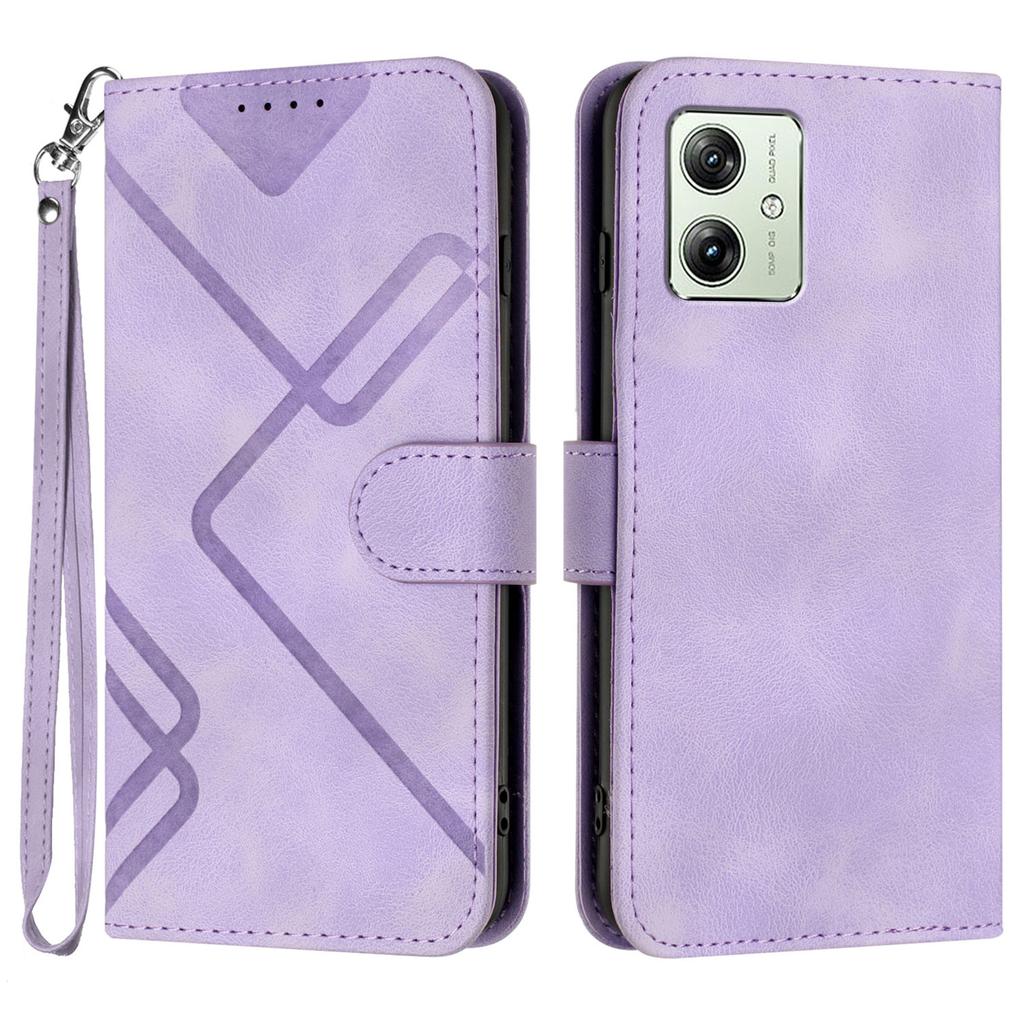 For Motorola Moto G54 Power 5G Wallet Case Line Imprinted PU Leather Phone Cover with Strap