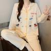 Air cotton pajamas women's autumn and winter interlayer warm long-sleeved suit cartoon embroidered loungewear real shot