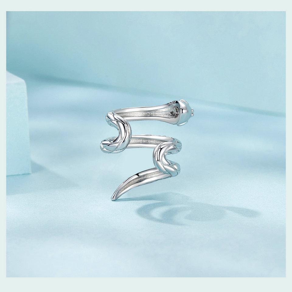 BAMOER 925 Sterling Silver Coiled Snake Ear Cuffs Unique Personalized Fashion Earring For Women Fine Jewelry