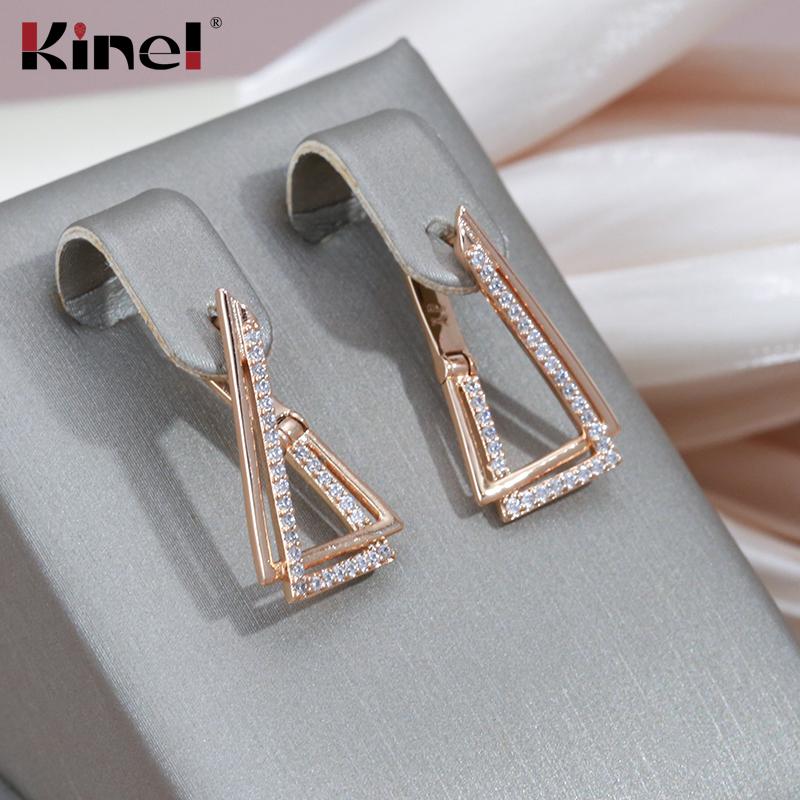 Современные модные треугольные женские серьги Kinel из розового золота