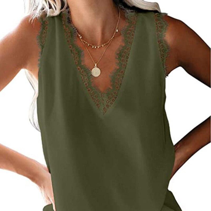 Сексуальный шифоновый жилет без рукавов 2023, летний однотонный модный кружевной топ с v-образным вырезом, женский топ на бретелях, повседневная свободная одежда Blusas 24706