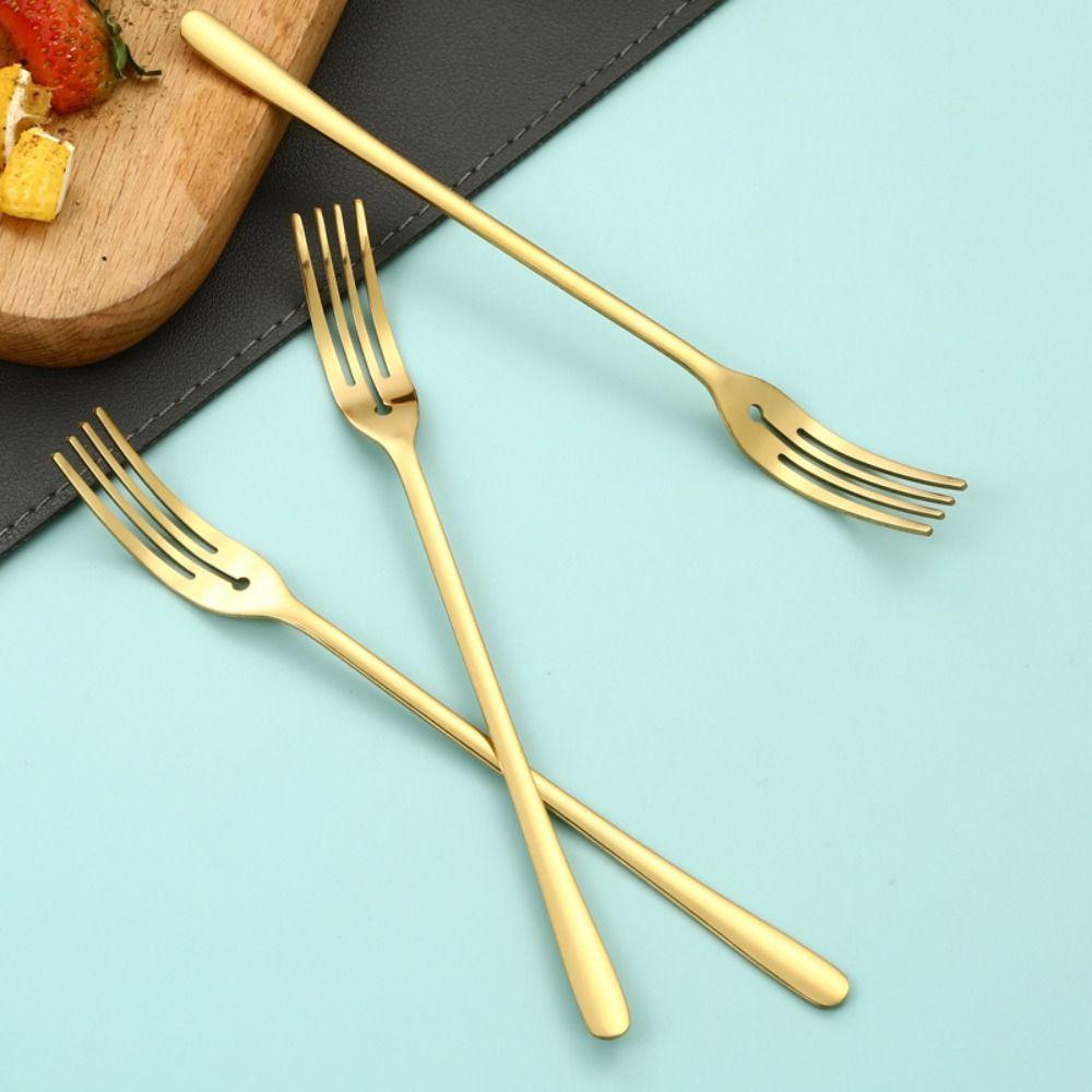 Десертная вилка из нержавеющей стали с длинной ручкой, фруктовые вилки с четырьмя зубцами, обеденная вилка, для послеобеденного чая